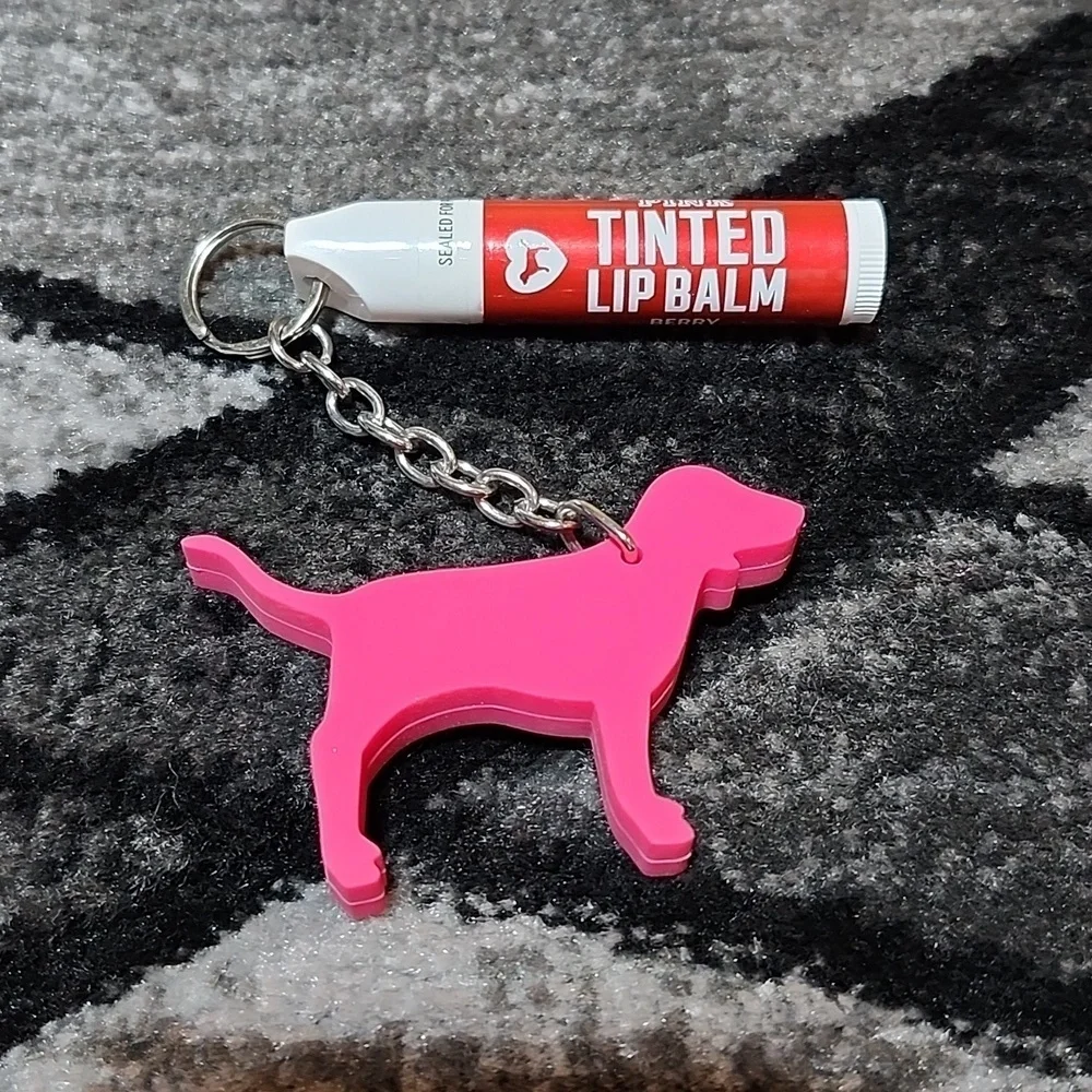 VS PINK BERRY TINTED LIP BALM SPF 15 & PINK DOG KEYCHAIN CHARM PRICE FIRM